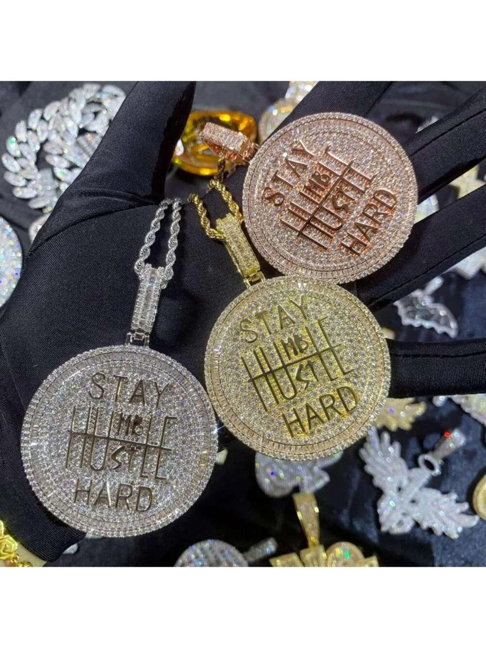 Bling Gold Coin Pendant Necklace, 14K Gold Plated CZ Charm, Hip Hop Statement